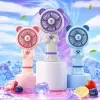 Three cartoon bear-shaped portable fans are available in pink, gray, purple, blue and white. They are decorated with paw prints and have a detachable base Specification image